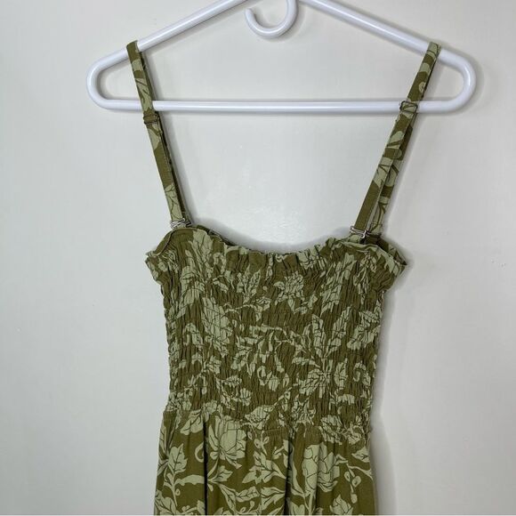 Pilcro Anthropologie Smocked Printed Linen Wide Leg Jumpsuit Medium Moss Floral - Picture 7 of 16